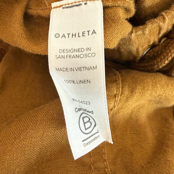 Athleta Cabo Linen Joggers Brown Mustard Elastic Waist Drawstring Pants | Size 4 - Picture 6 of 12